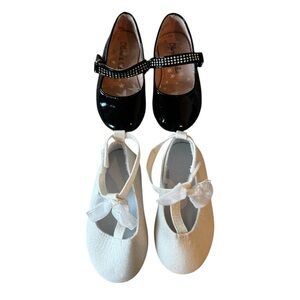 Girls Dress Shoes Bundle Black Mary Jane & White Bow Flats Size 5